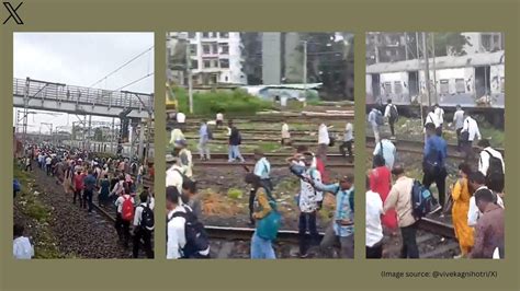 Mumbai Commuters Walk On Railway Tracks After Local Train Service Halts