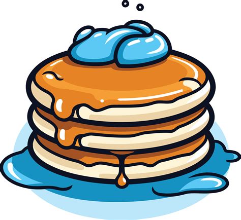 A cartoon illustration of a stack of pancakes with dripping syrup