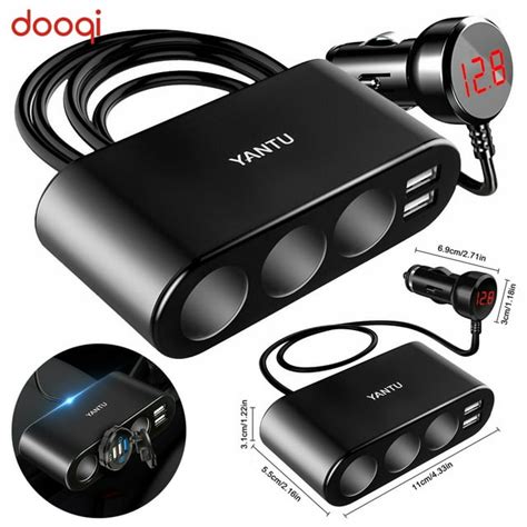 3 Way + 2 USB Car Cigarette Lighter Socket Splitter USB Fast Charger ...