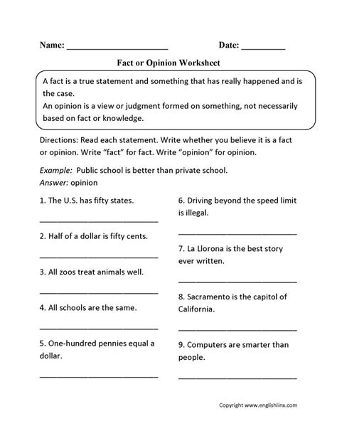 Fact And Opinion Worksheets 3rd Grade