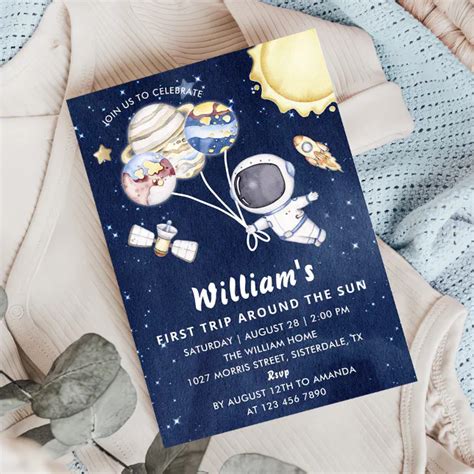 Space 1st Birthday Party First Trip Around The Sun Invitation Zazzle