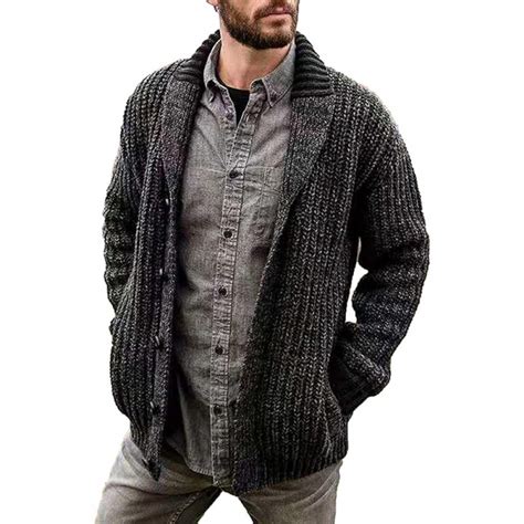 Men S Vintage Thick Button Up Cable Knit Chunky Cardigan