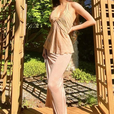 S Bebe Nude Sparkly Ruched Silk Halter Neck Top Depop