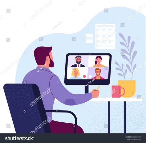 Video Conference Vector Illustration Man Suit Stock Vector Royalty