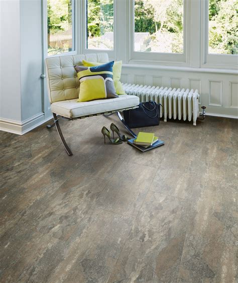 Ocean Slate Camaro Luxury Vinyl Tile Flooring Featured In Living Room