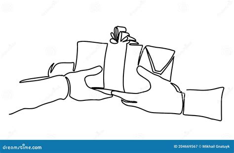 Continuous Line Drawing Of Two Hands Holding Gift Box With Ribbon