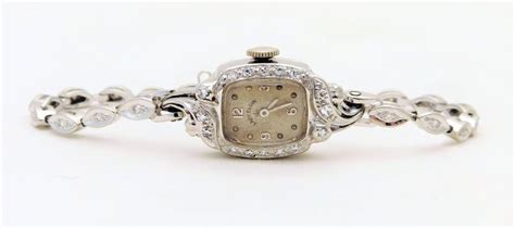 Lady Elgin Ladies White Gold Diamond Art Deco Manual Wristwatch For