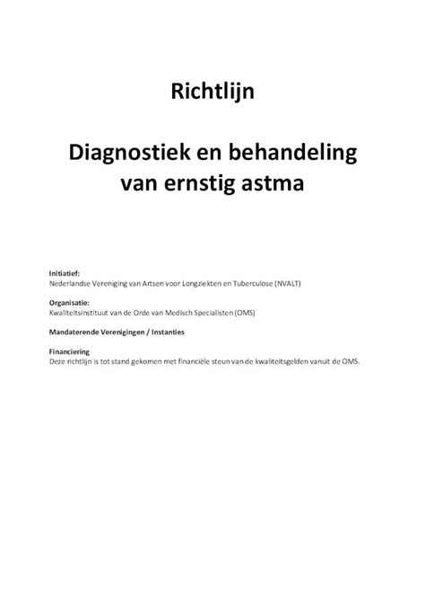 PDF Richtlijn Ernstig Astma NVALT 2013 Richtlijn Diagnostiek En