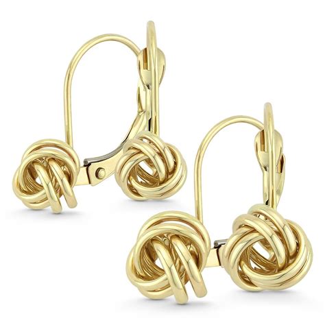 8mm Or 10mm Love Knot Charm Leverback Drop Earrings In 14k Yellow Gold