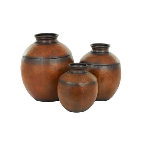 Litton Lane Brown Antique Style Round Pot Floor Metal Decorative Vase