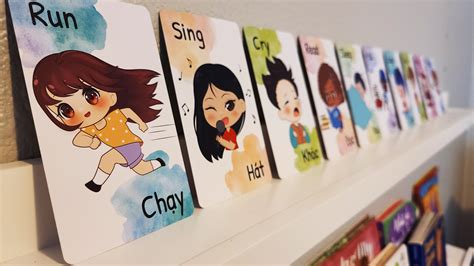 Bilingual Chibi Actionsverbs Flashcards Bilingual Cards Toddler