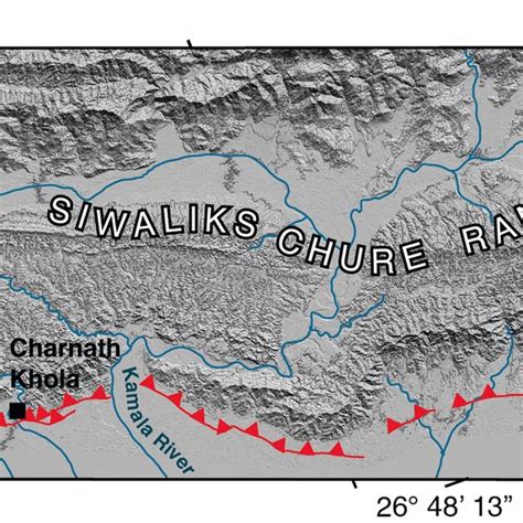 Map Of The Main Frontal Thrust Strands Red Between The Sir And The