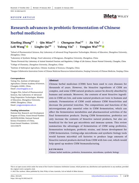 Pdf Research Advances In Probiotic Fermentation Of Chinese Herbal