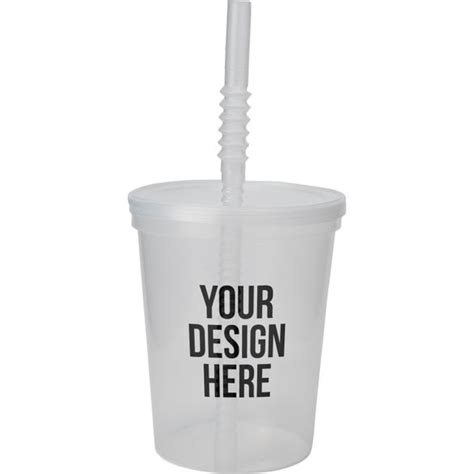 Promo Plastic Stadium Cups With Lid And Straw 16 Oz