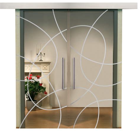 Double Sliding Barn Glass Door With Circle Design Contemporary