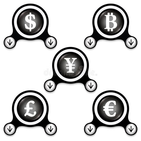 Currencies Symbols In Golden Coins And Red Line Stock Illustration