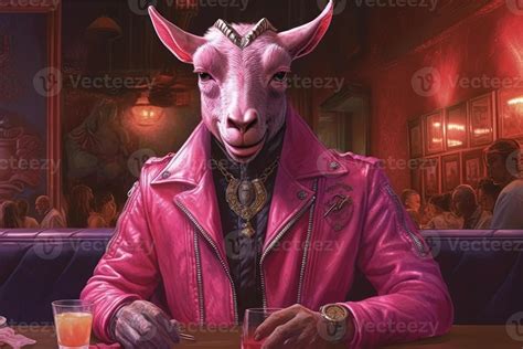 Goat Pink Gangster In Neon Bar Illustration Generative Ai 24351076