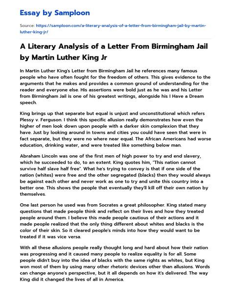 A Literary Analysis Of A Letter From Birmingham Jail By Martin Luther