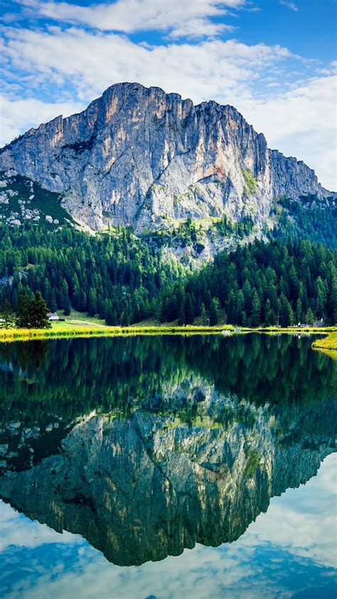 Download Wallpaper 1080x1920 Mountain Rock Trees Reflection Lake