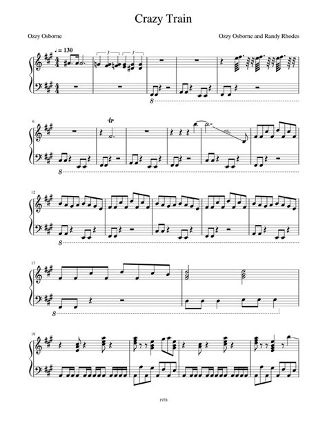 Crazy Train Piano Arrangement Sheet Music For Piano Solo