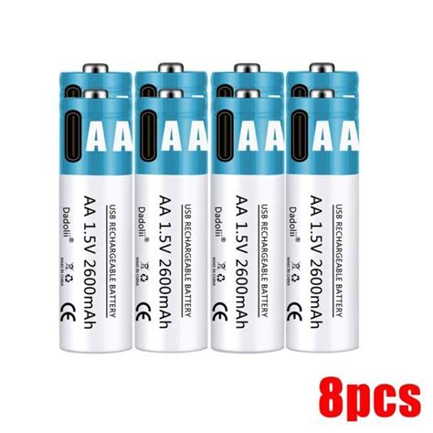 8 pièces Batterie articulation ion aste USB avec câble batterie AA 1