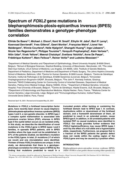 (PDF) Spectrum of FOXL2 gene mutations in blepharophimosis-ptosis ...