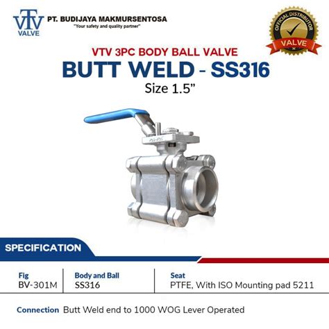 Vtv Stop Kran Ball Valve 3pc Body Butt Weld End Ss316 15inch