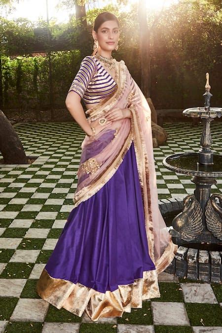 Buy Purple Silk Embroidery Gota Plunge V Lehenga Set For Women By