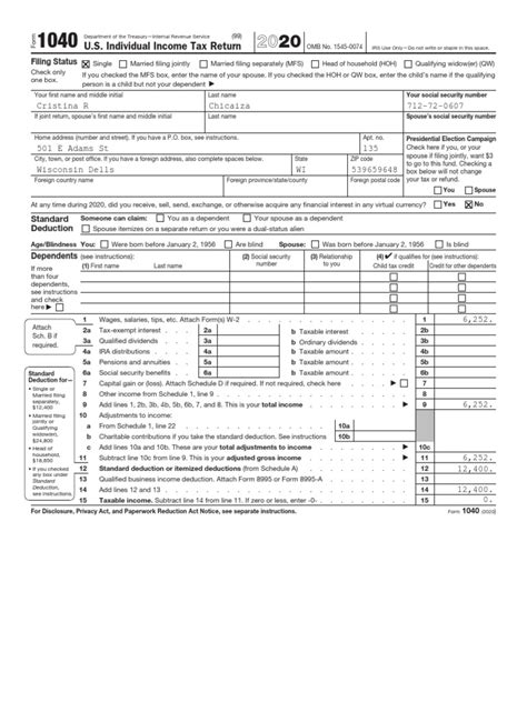 U.S. Individual Income Tax Return: Chicaiza 712-72-0607 Cristina R ...