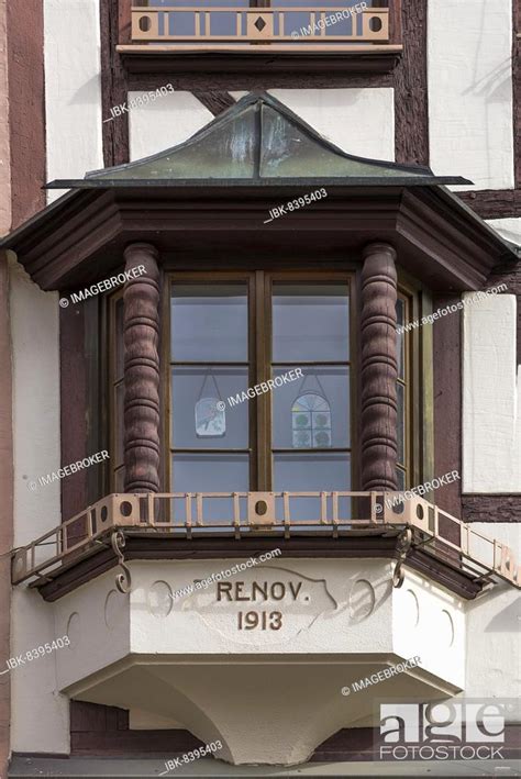 Historic oriel on a half timbered house at Weißgerbergasse 20