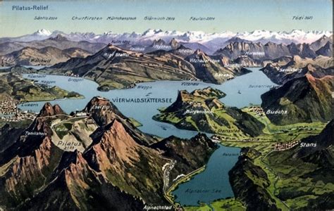 Landkarten Ak Kanton Luzern Schweiz Pilatus Relief Vierwaldst Ttersee