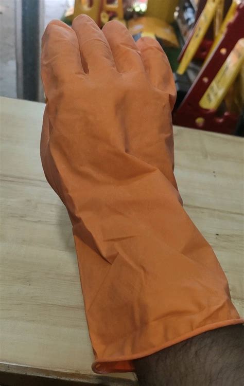 Plain Orange Pvc Hand Gloves Inches Finger Type Full Fingered