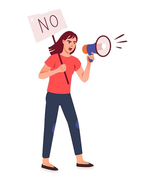 Premium Vector A Protesting Woman Screams Through A Megaphone