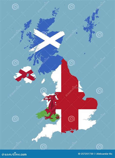 United Kingdom Map With Flags Of England Scotland Northern Ireland