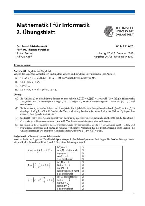 Uebung 02 Loesung Mathematik I für Informatik 2 Übungsblatt