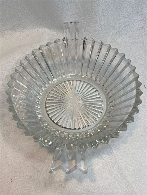 Vintage Art Deco Clear Ribbed Glass Bowl With Flared Handles Etsy