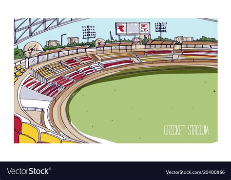 Colorful drawing of cricket stadium with rows Vector Image