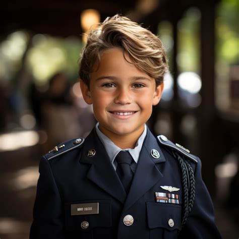 Premium Ai Image A Young Boy In A Military Uniform With The Name On