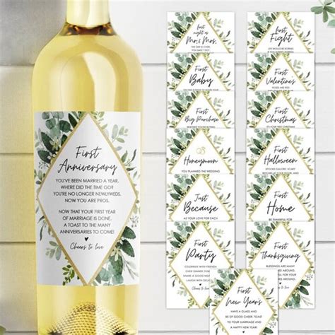 Boho Greenery Printed Marriage Milestone Wine Bottle Labels Etsy