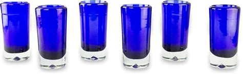 Novica Artisan Crafted Hand Blown Blue Recycled Glass Shot Glasses 2 Oz Pure