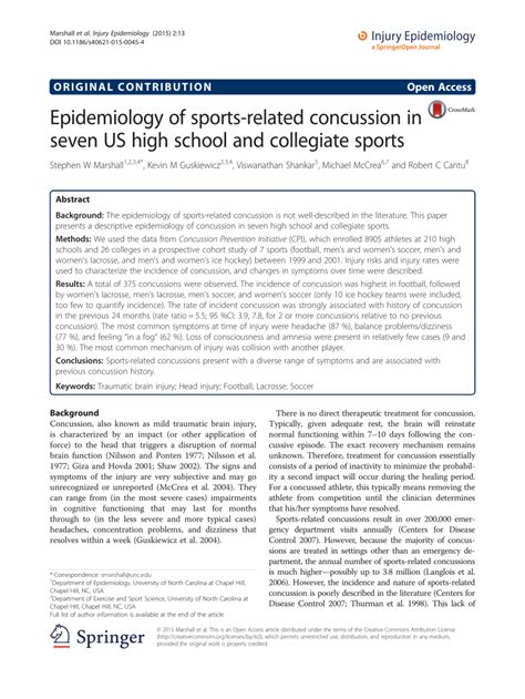 PDF Epidemiology Of Sports Related Concussion In Seven US High School