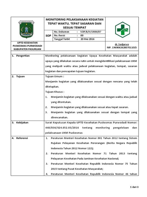 Sop Pelaksanaan Monitoring Pdf