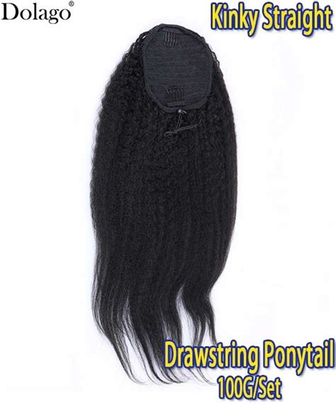 Dolago Kinky Straight Wrap Ponytail For Women Coarse Yaki Clip Ins