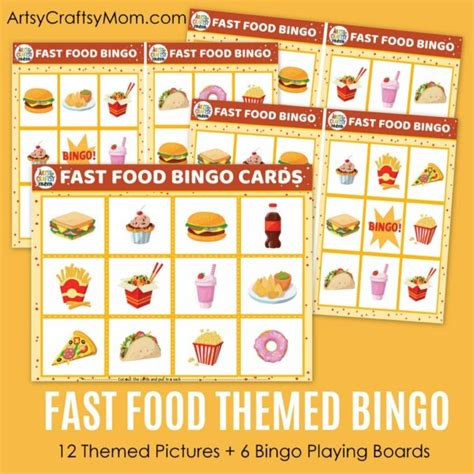 Printable Fast Food Bingo Artsy Craftsy Mom