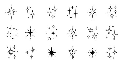 Premium Vector Line Star Glitter Shine Of Doodle Set Star Shine Glow