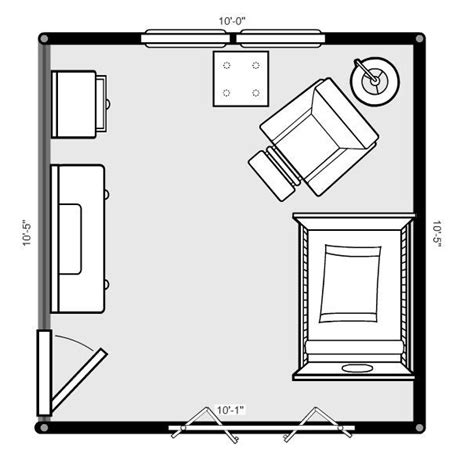 the floor plan for a studio apartment with one bed, two chairs and a couch