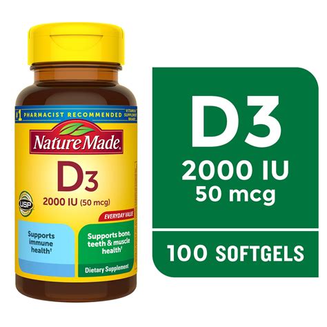 Nature Made Vitamin D3 2000 Iu 50 Mcg Softgels Dietary Supplement