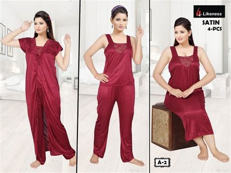 Solid Ladies Maroon 4 Piece Satin Nighty Half Sleeve At Rs 1069 Set In Varanasi