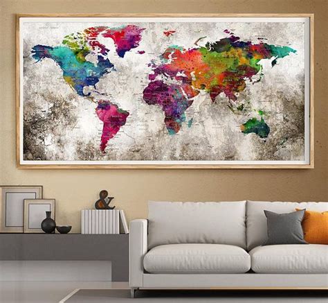 Push Pin Mondo Mappa Dellacquerello Wall Texture Poster Stampa Mappa