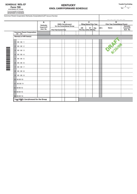 Form 720 Schedule Nol Cf Kentucky Knol Carryforward Schedule Draft